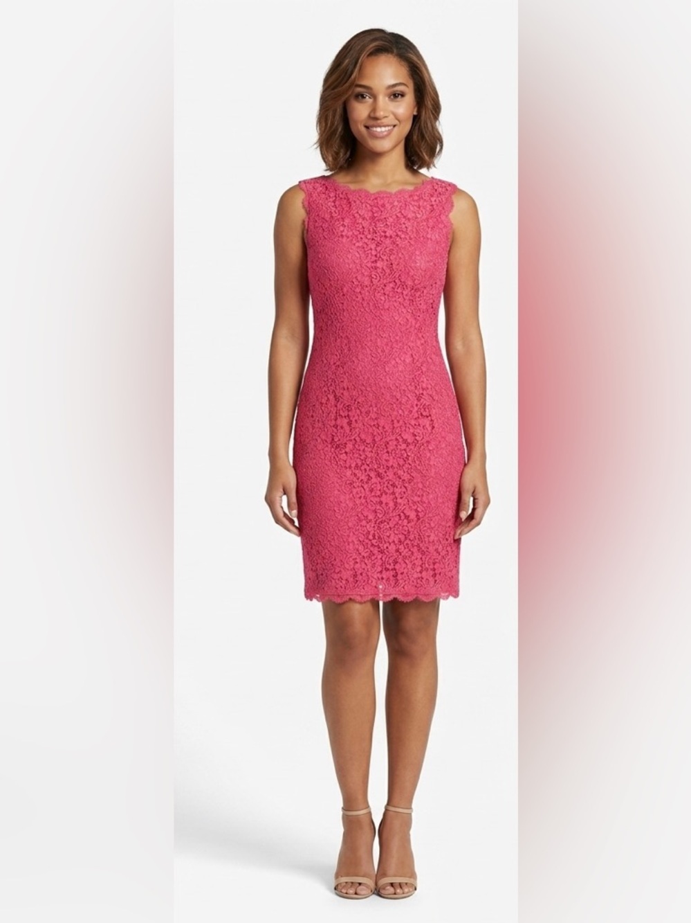Adrianna Papell Raspberry Lace Midi Sheath Dress